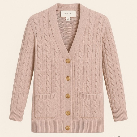 THE GREAT. Sweaters - Women's THE GREAT. Mauve Cable Knit Cardigan Size L